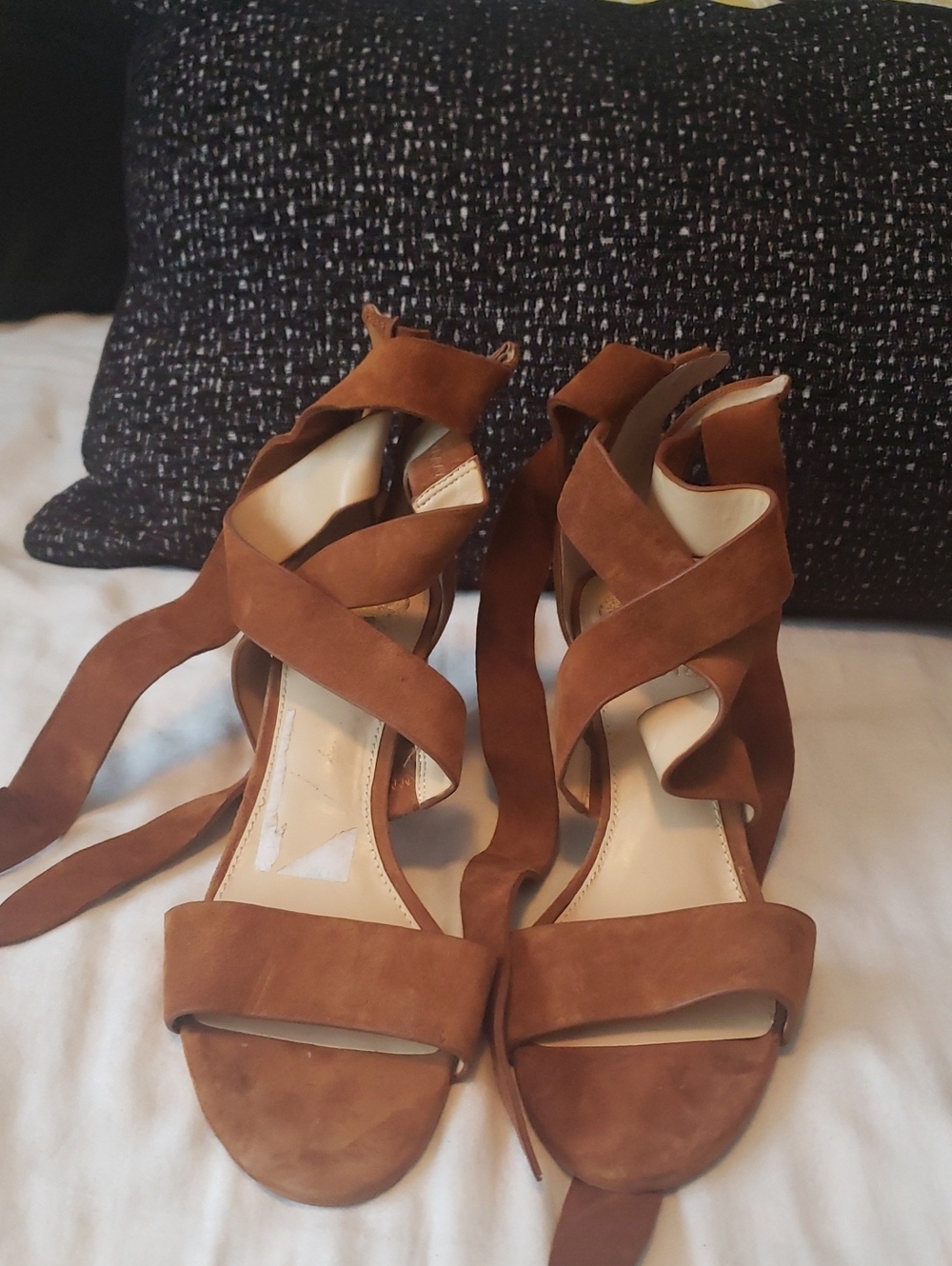 Vince Camuto Chestnut Brown Suede Lace-Up Heeled Sandals